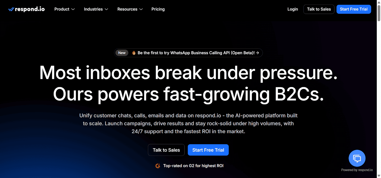 Homepage of Respond.io, a unified CleverTap alternative.
