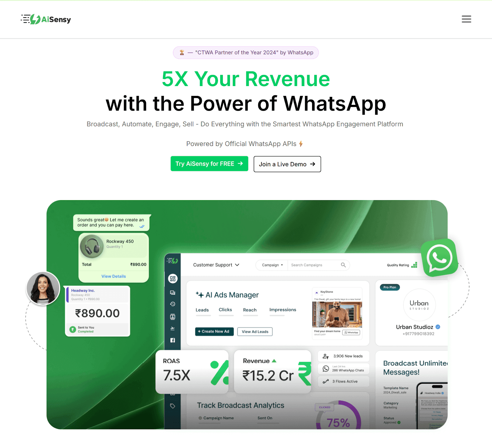 Homepage of AiSensy, a CleverTap alternative.