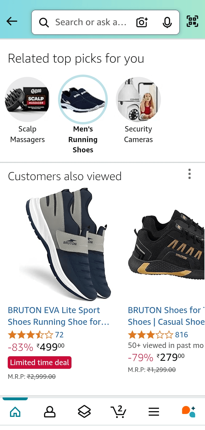 Recommended products by Amazon based on browsing and purchasing history.