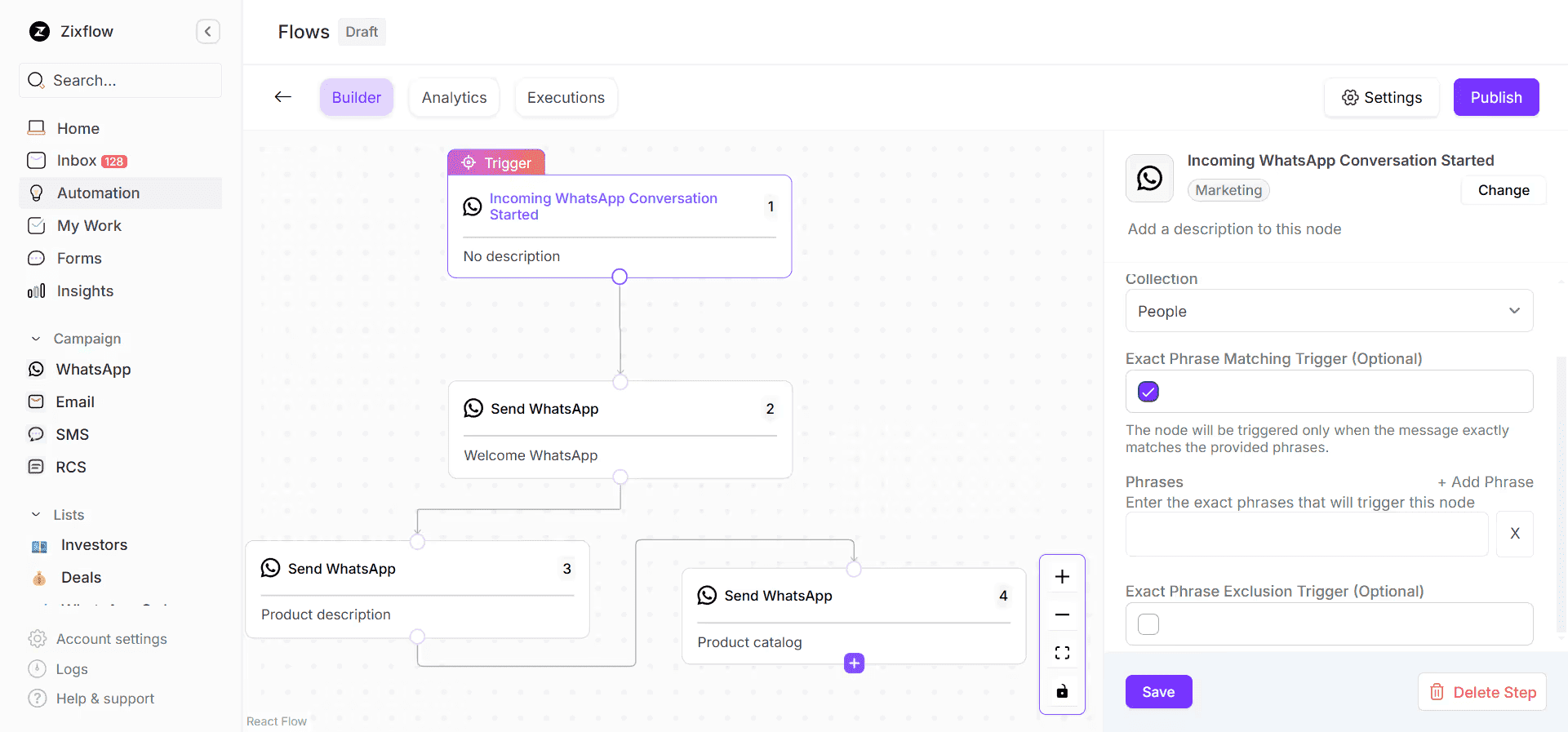 Zixflow’s no-code automation builder.