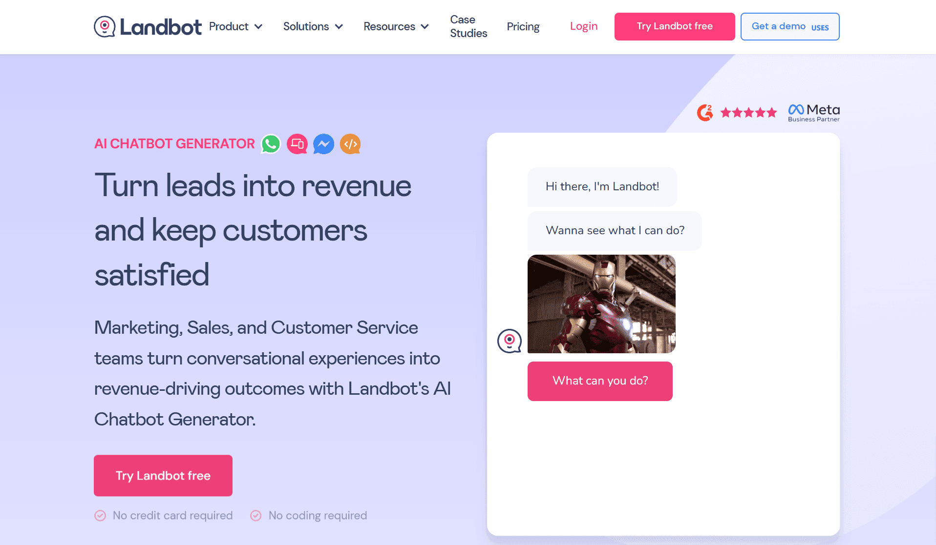 Landbot, a chatbot-driven WhatsApp automation tool.
