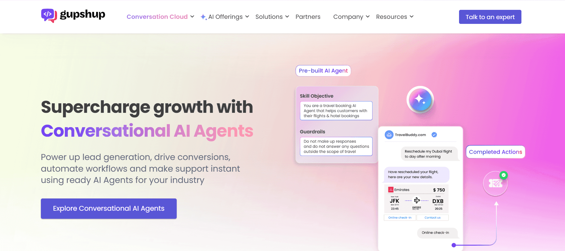 Homepage of Gupshup, a robust MoEngage alternative.