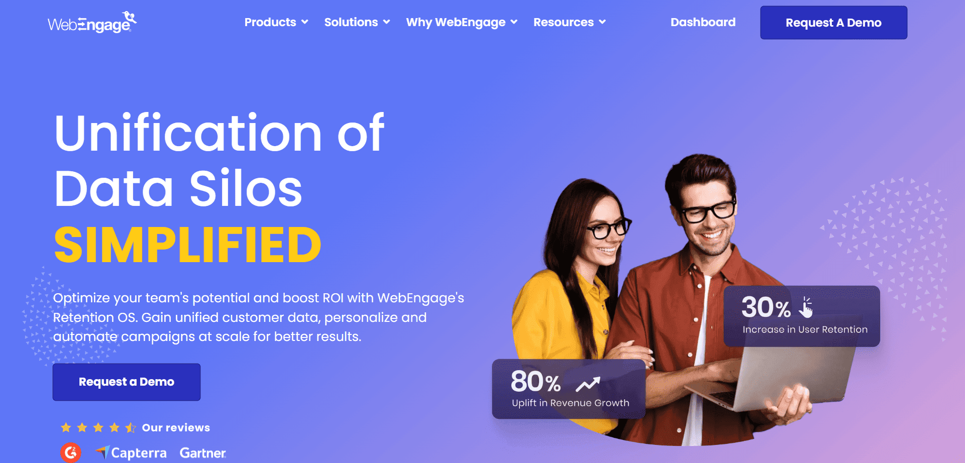 Homepage of WebEngage, a MoEngage competitor.