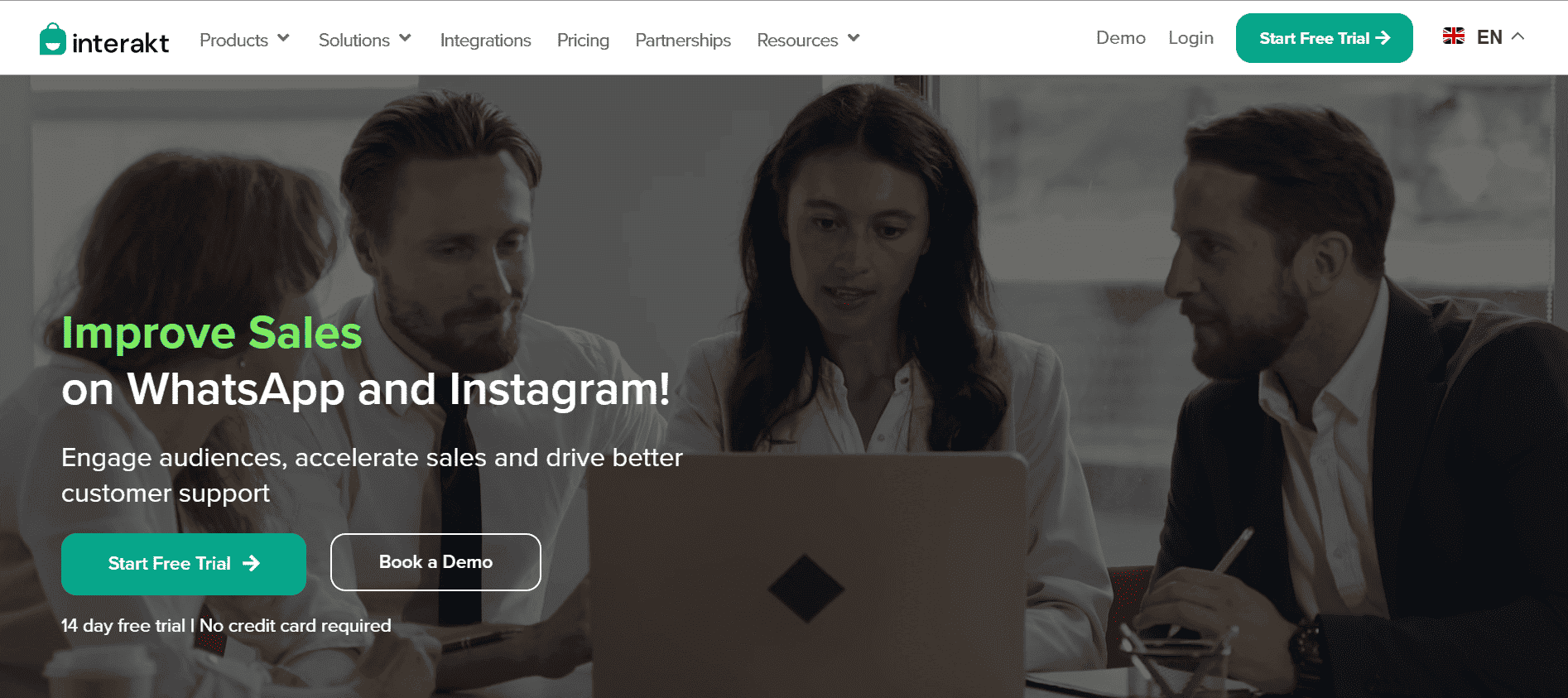 Homepage of Interakt, a MoEngage alternative for WhatsApp marketing.