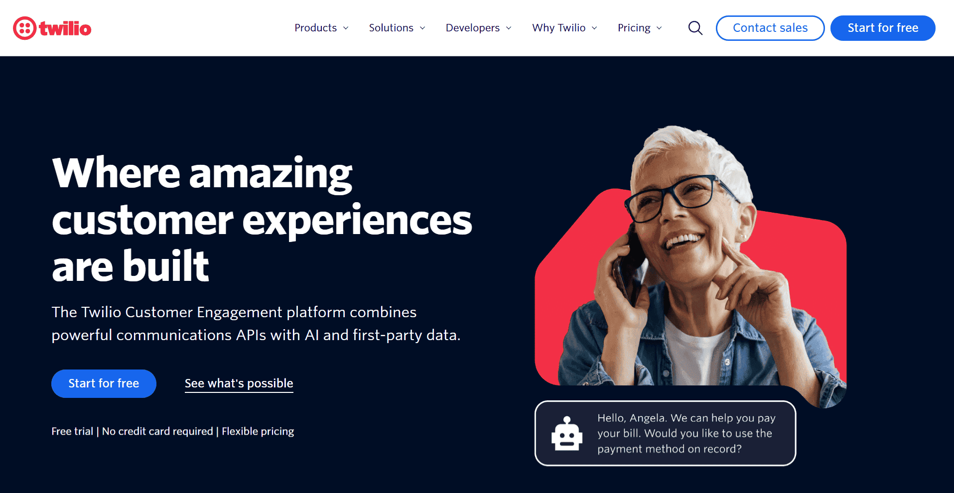 Homepage of Twilio, an API-driven MoEngage alternative.