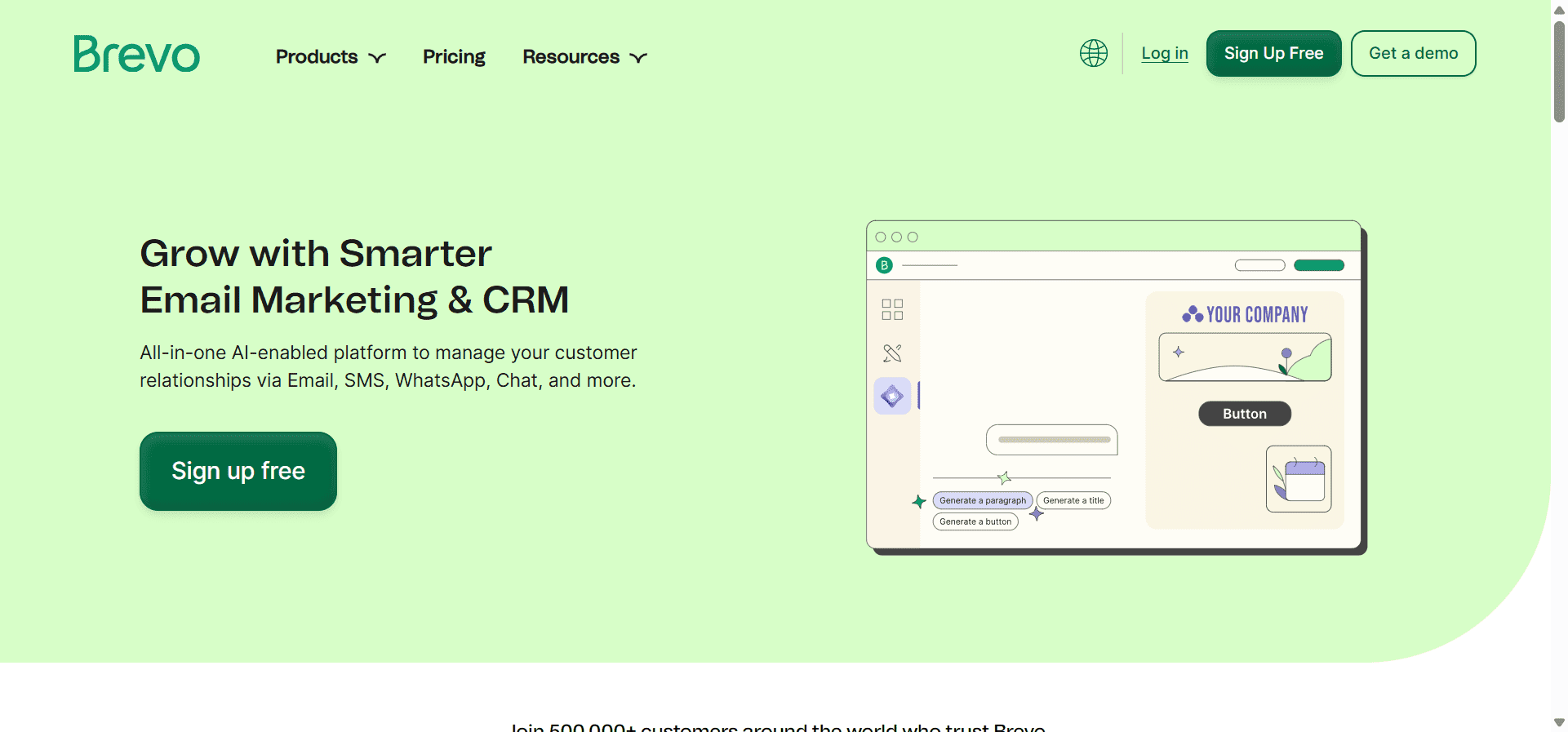 Homepage of Brevo, a MoEngage competitor.