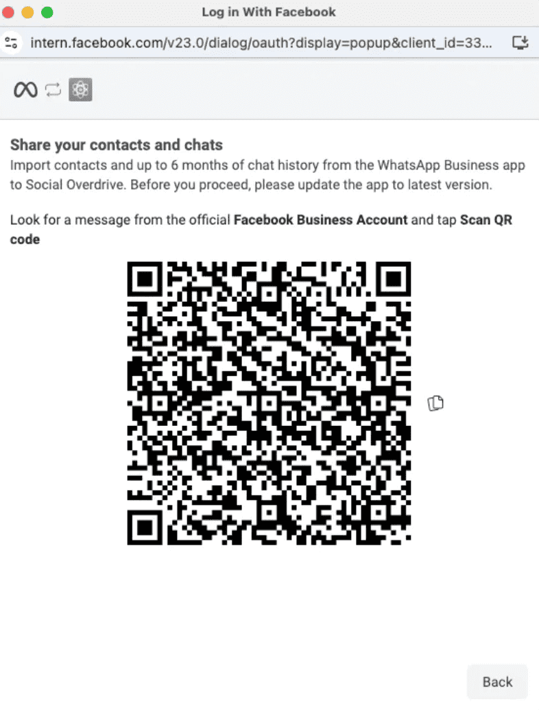 QR code that you can scan to import your contacts and messaging history from the WhatsApp app.
