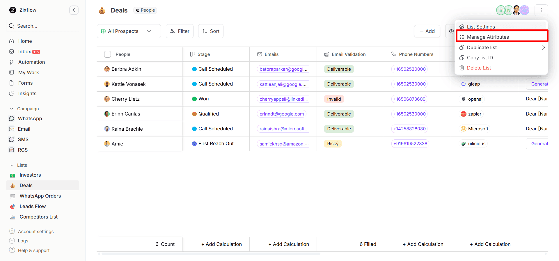 With Zixflow CRM, you can add custom attributes with labels to your contacts. 