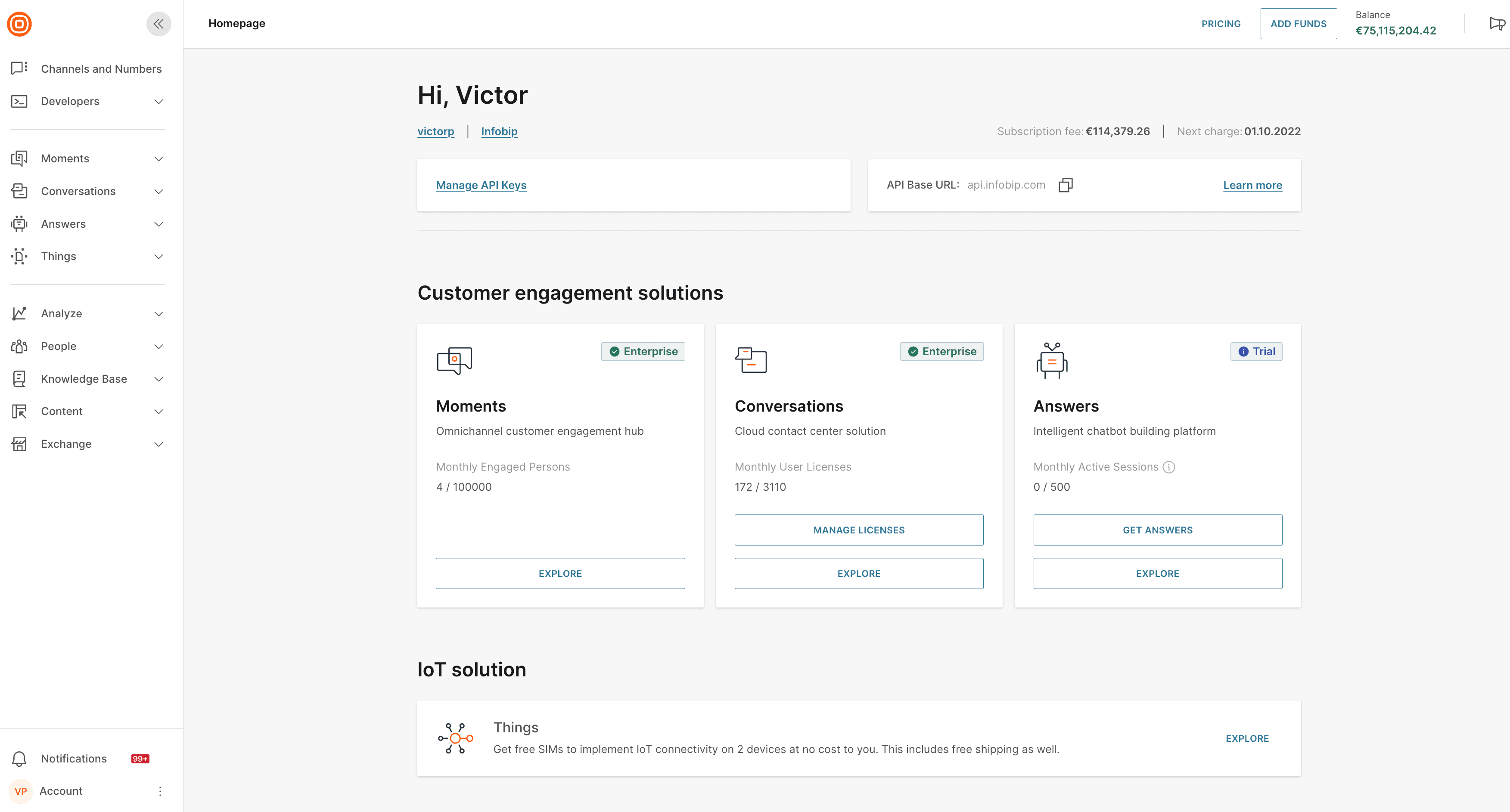 Infobip’s user interface.
