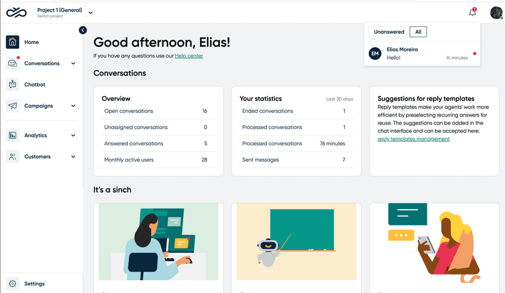 Sinch’s user interface.
