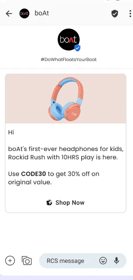 An example of a marketing RCS message from boAT.