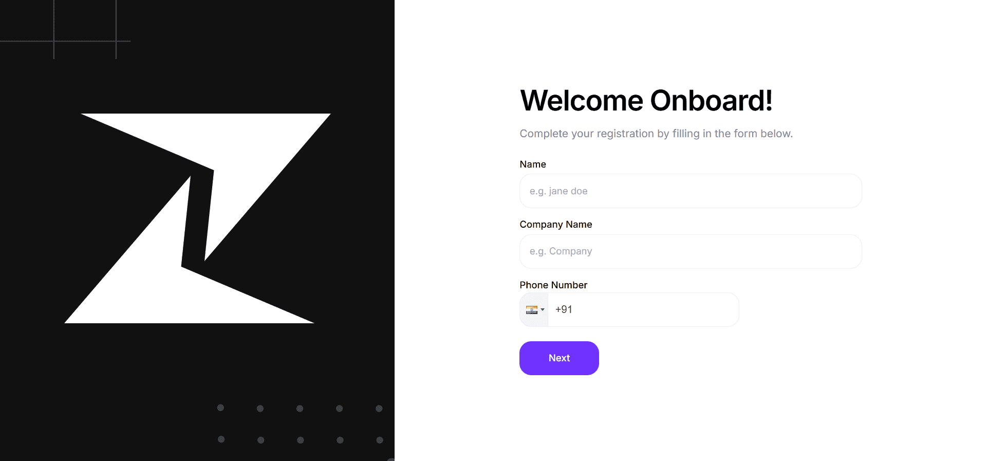 Zixflow’s onboarding screen asking for basic details before signing up.