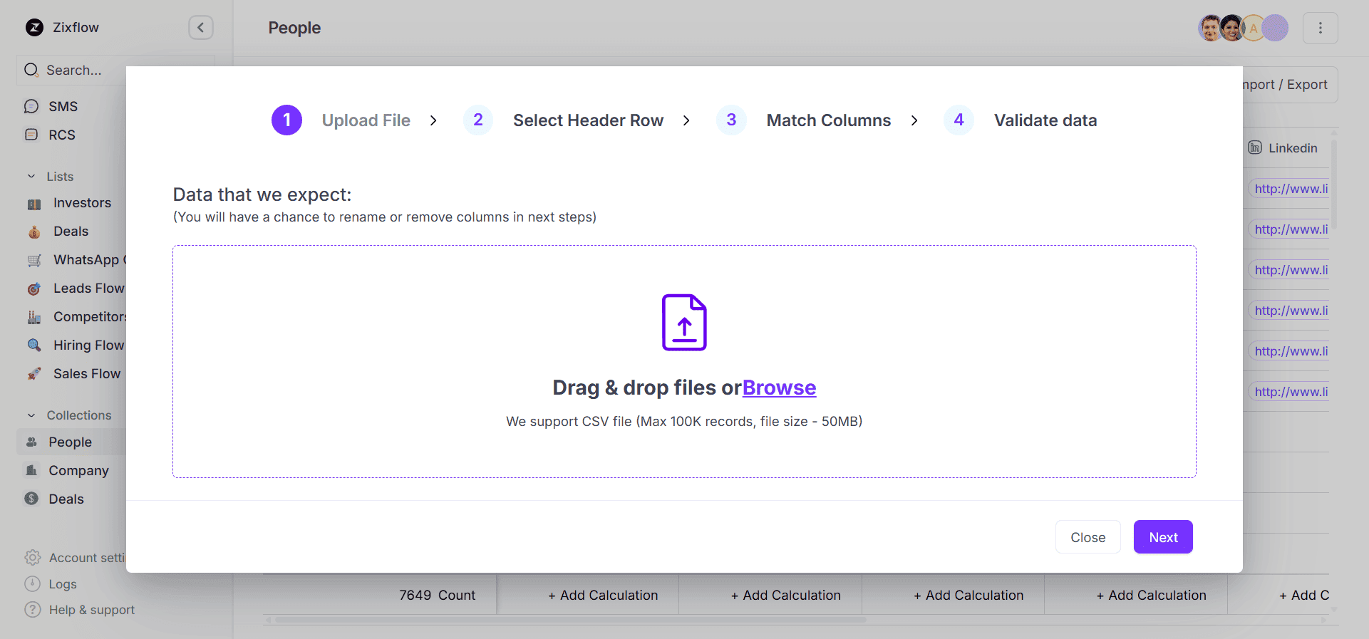 The bulk import feature of Zixflow to transfer data effortlessly.