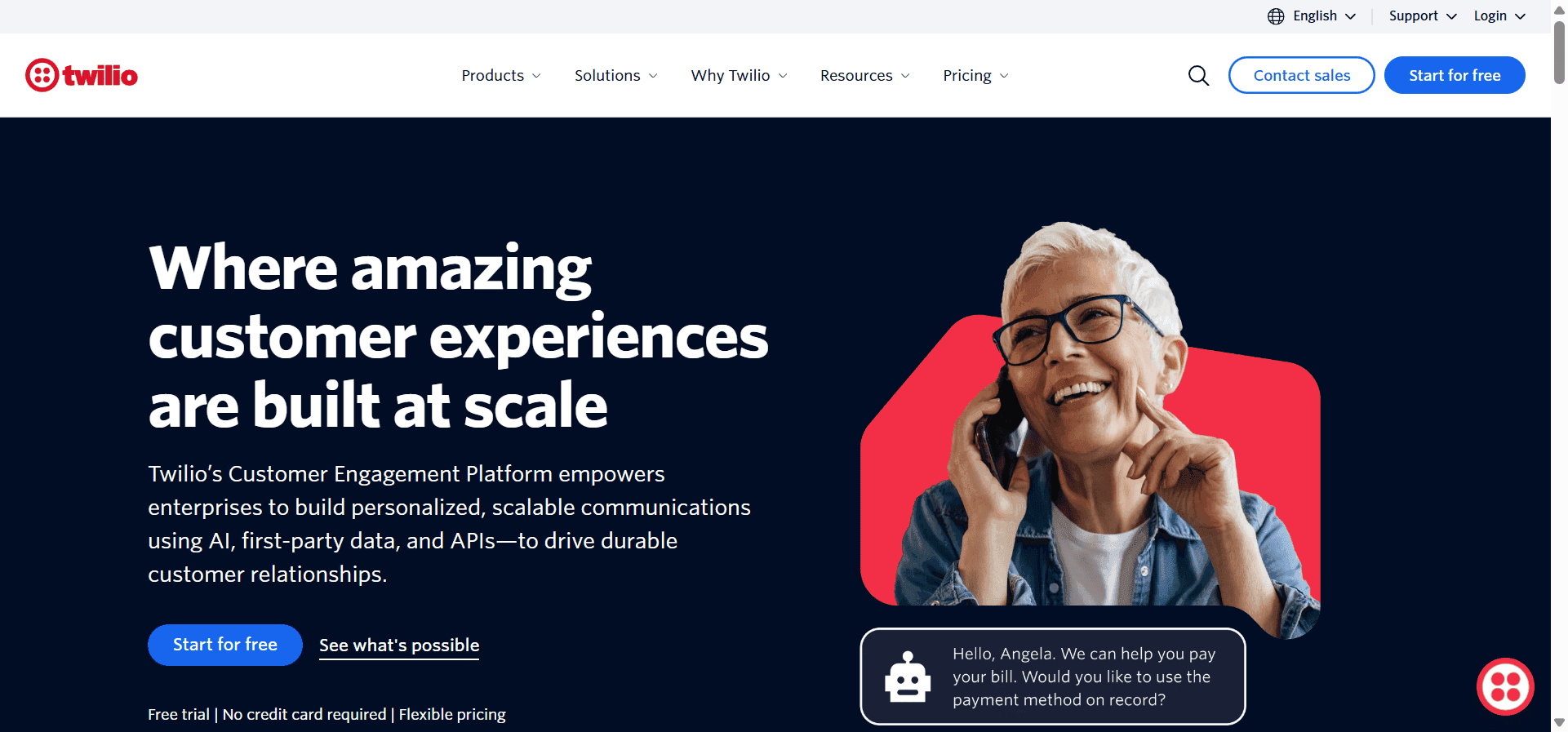 Homepage of Twilio, an API-first Gupshup alternative