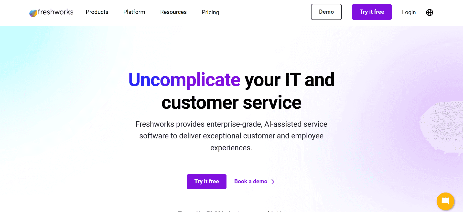 Homepage of Freshchat, a Gupshup alternative.