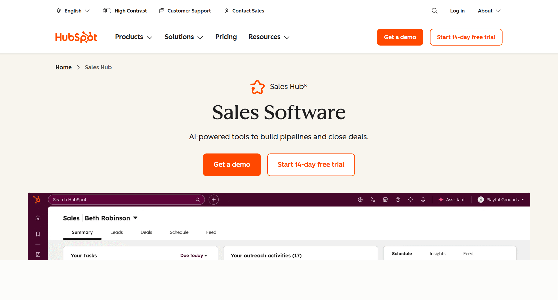 HubSpot Sales Hub, an AI sales tool for managing your sales processes.