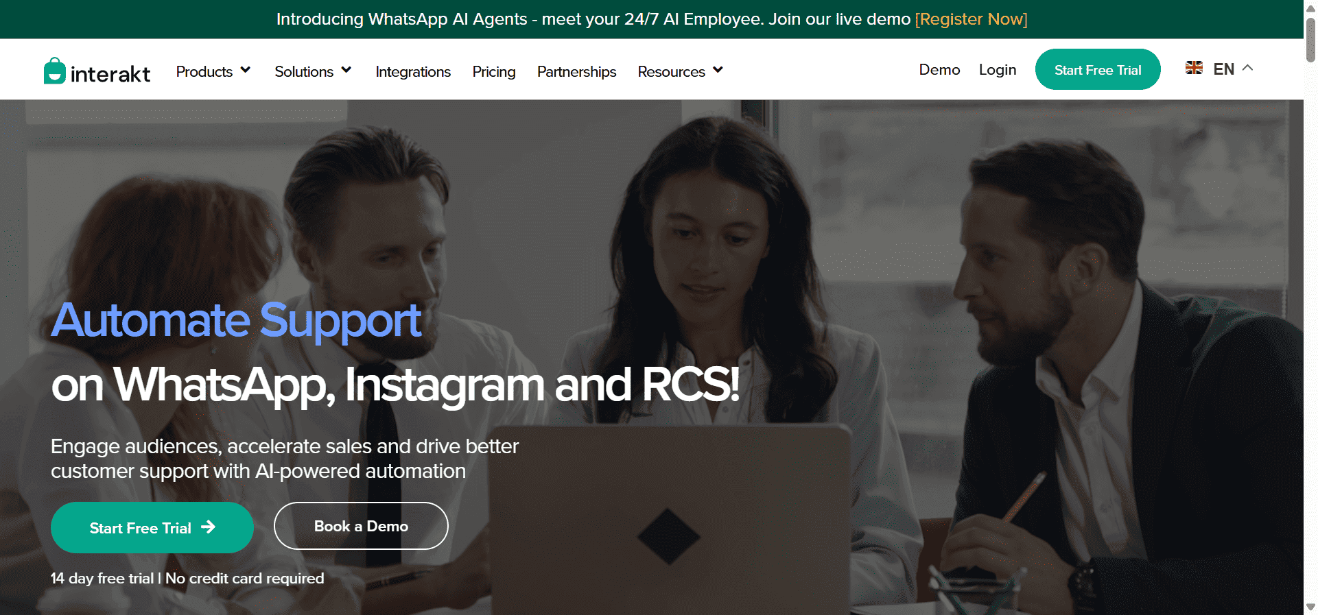 Interakt, an official WhatsApp API provider.