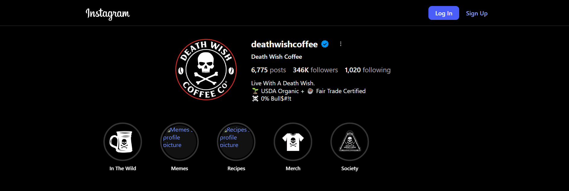 Death Wish Coffee’s Instagram page to engage with its target audience. 