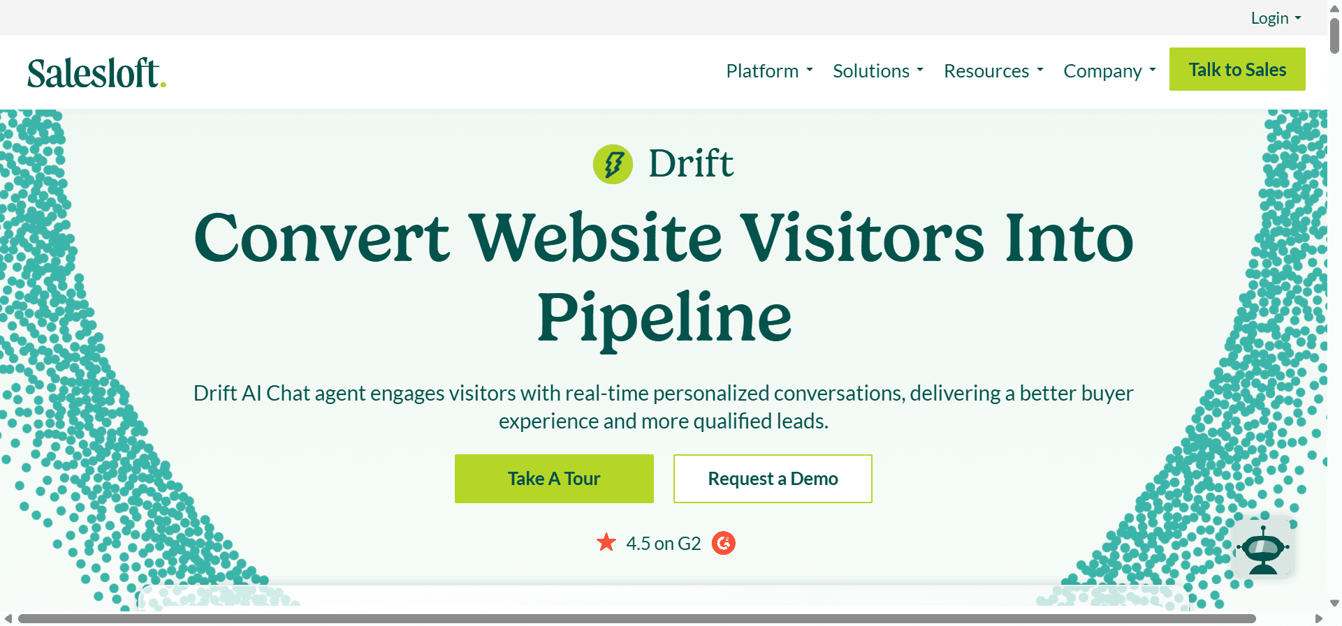  Homepage of Drift, a customer engagement tool.