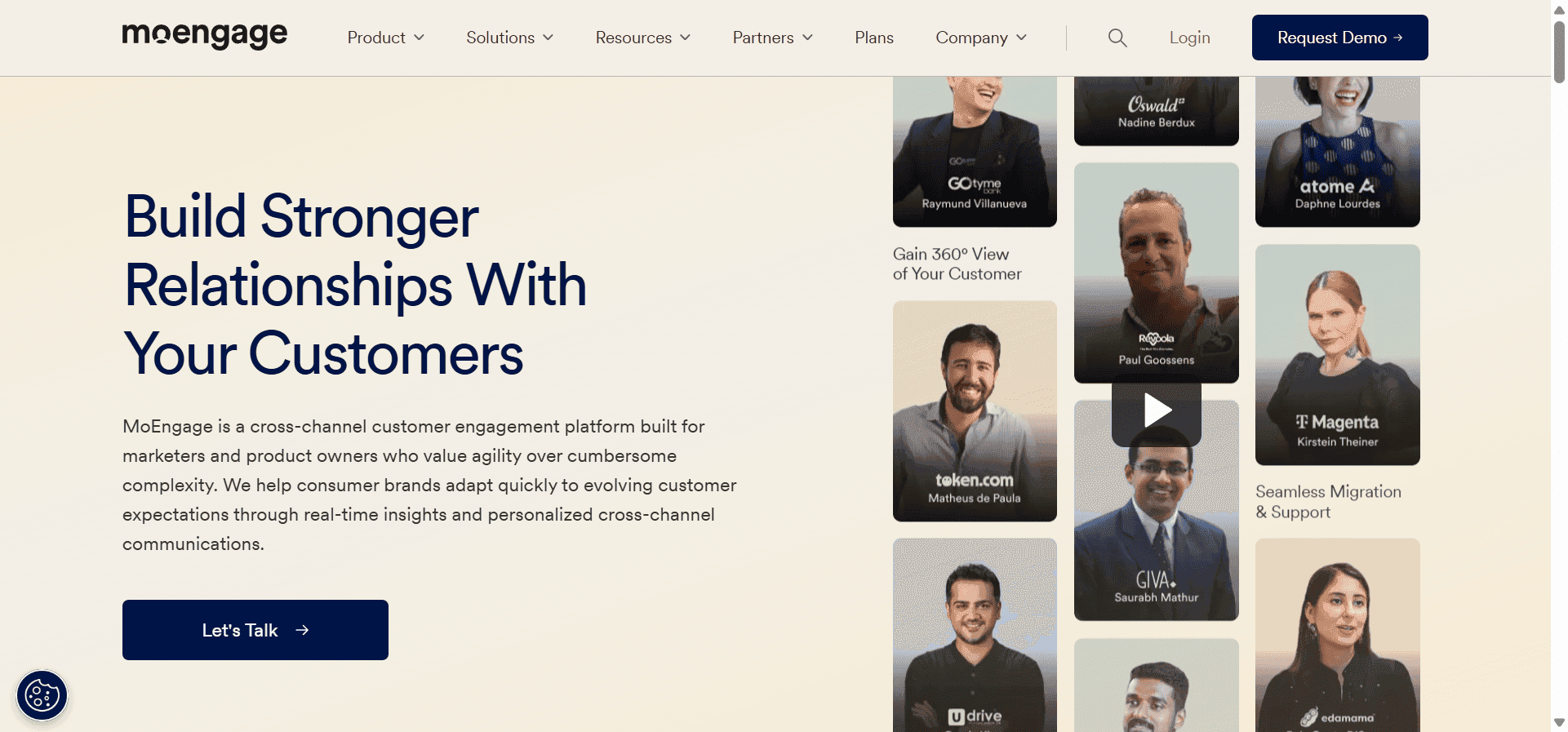Homepage of MoEngage, a customer engagement platform.