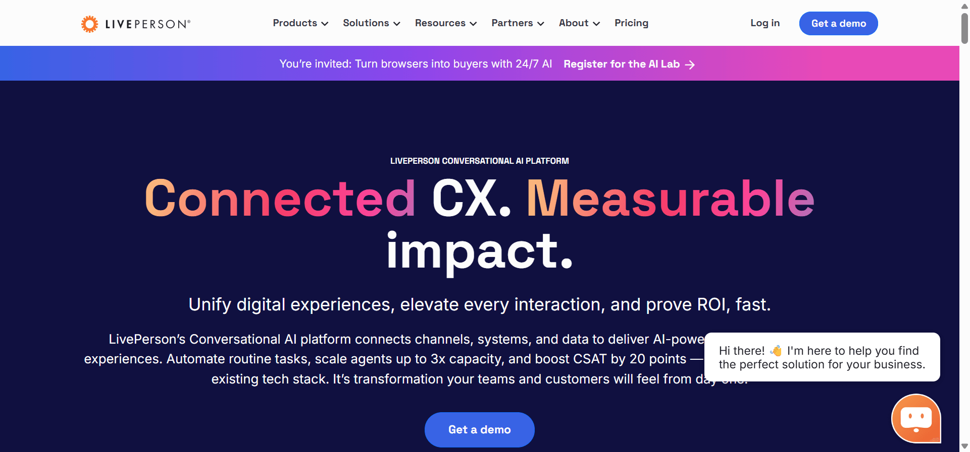 Homepage of LivePerson, a customer engagement software.
