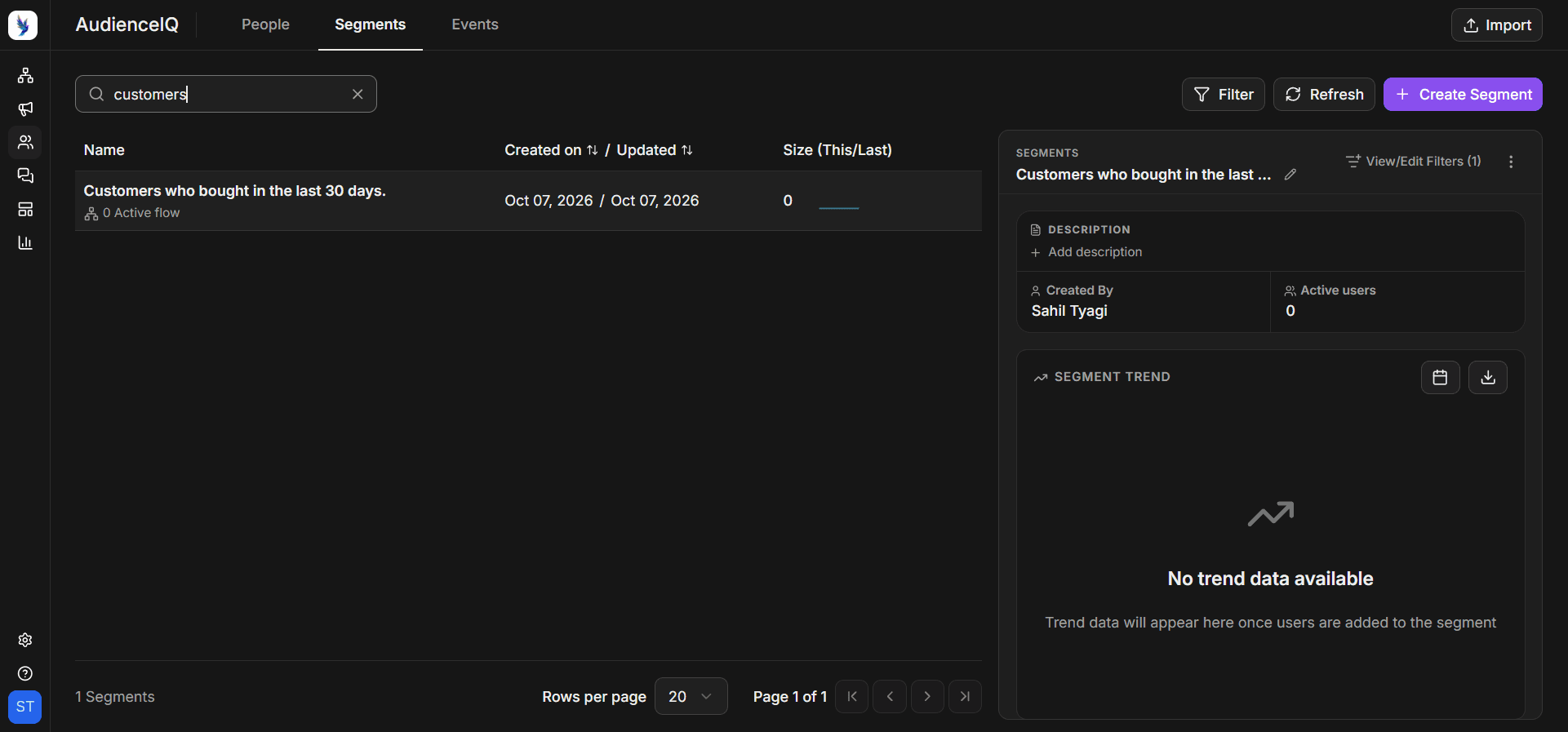Audience segmentation screen in Zixflow.