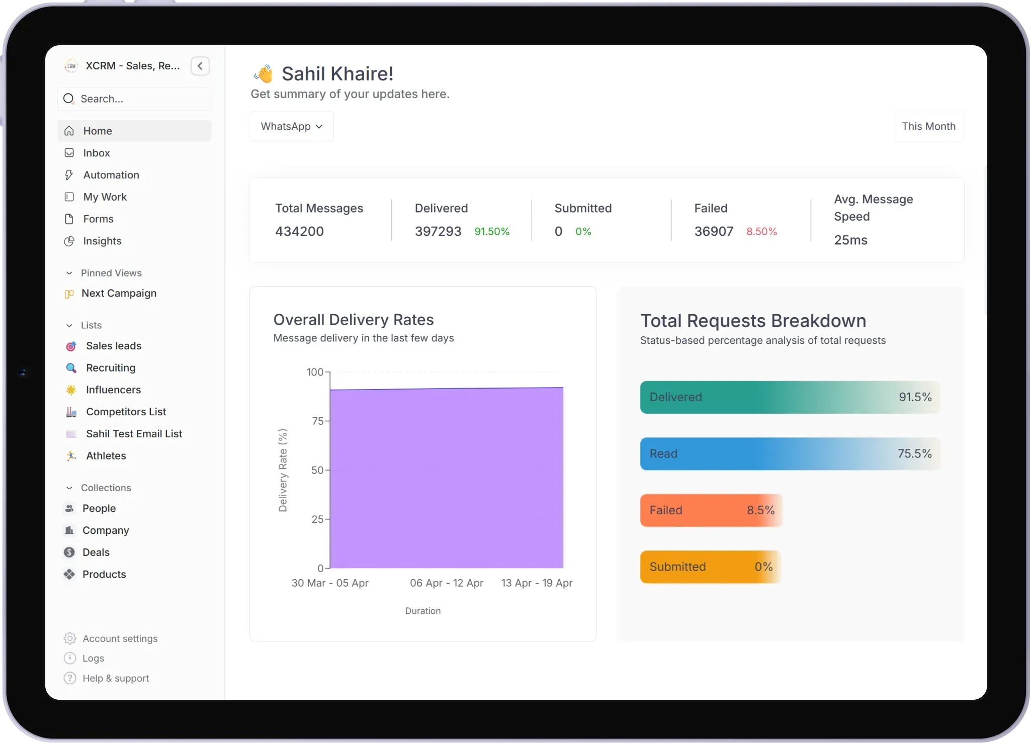 User interface image of Zixflow’s engage+ platform.