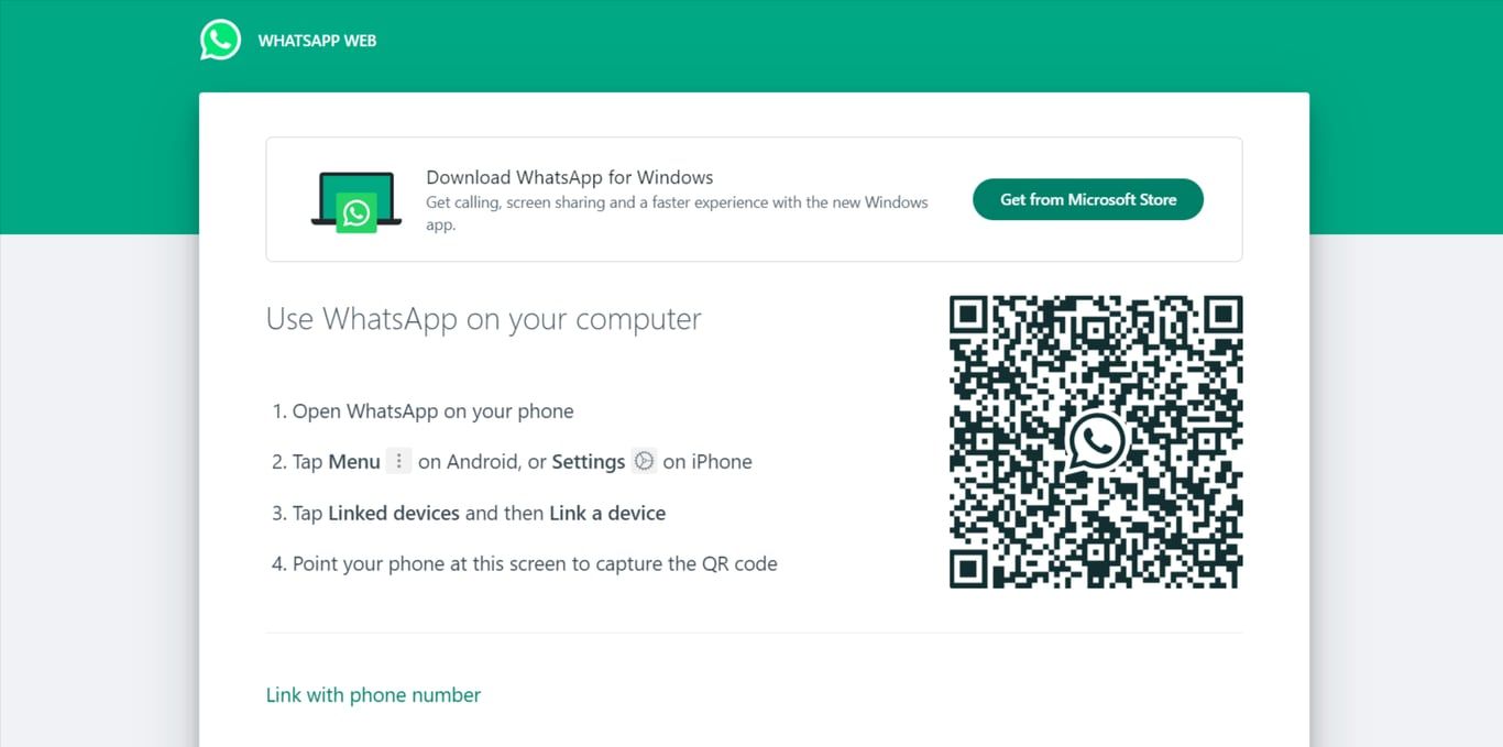 WhatsApp QR code page.
