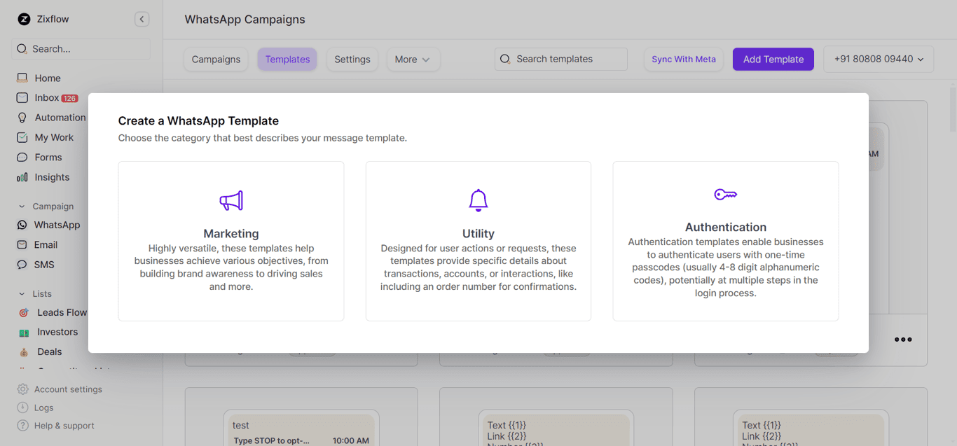 Numerous kinds of WhatsApp templates you can design with Zixflow.