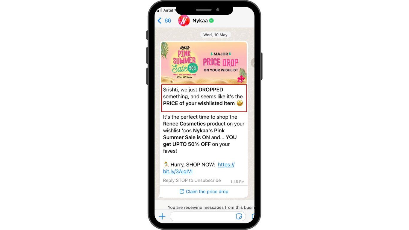 Discount offer advertisement messages with Nykaa.