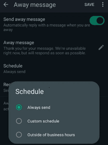 Schedule away messages according to your needs.