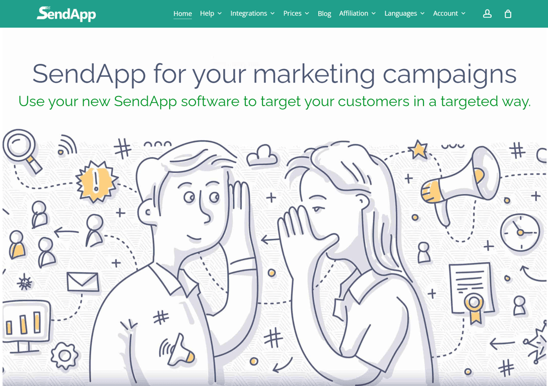 Homepage of SendApp, a WhatsApp outreach solution.