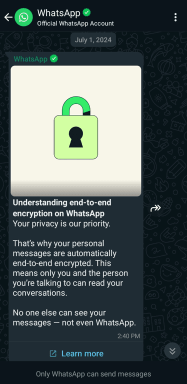 An example of a WhatsApp multimedia message.