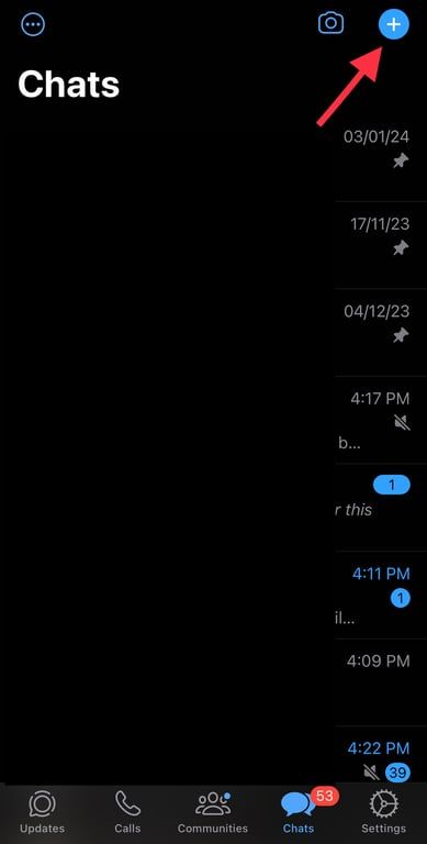 Click the plus sign to create the broadcast list in WhatsApp Business.
