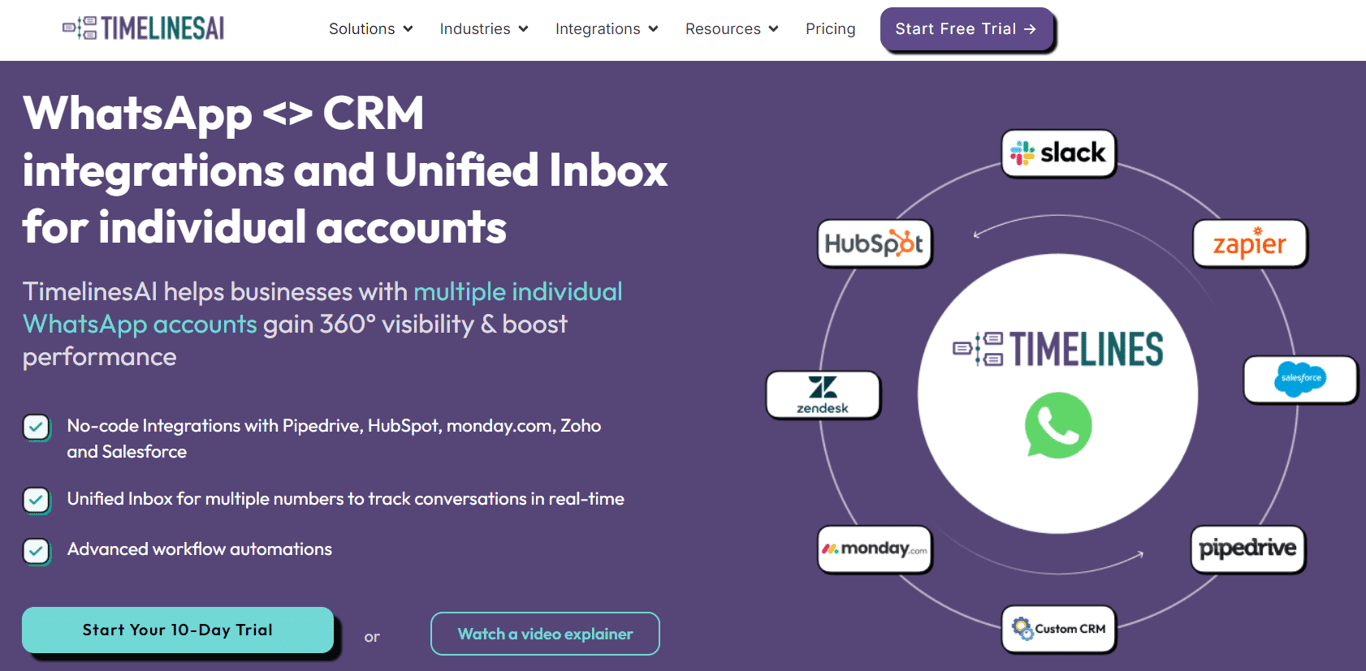 Timeline AI, a good WhatsApp automation tool.