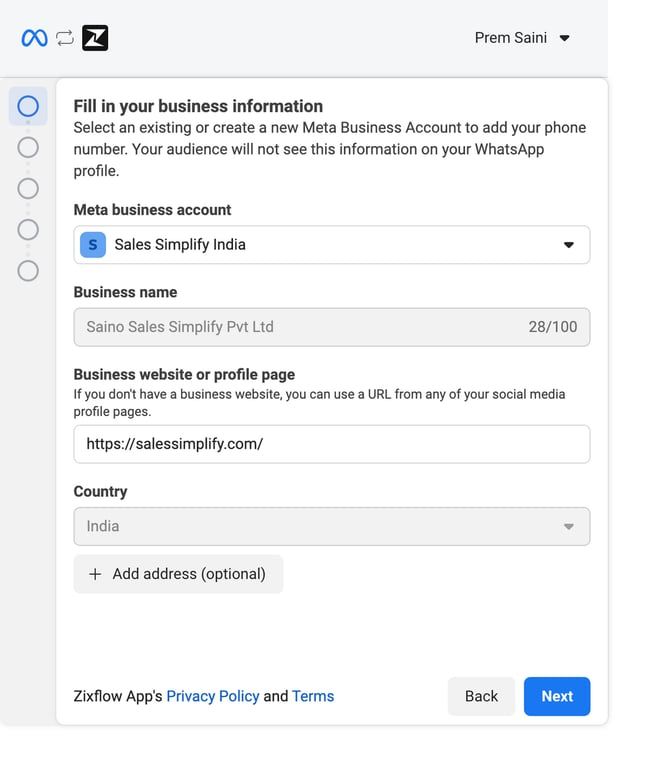 Fill in your business information properly to connect your account with Zixflow.