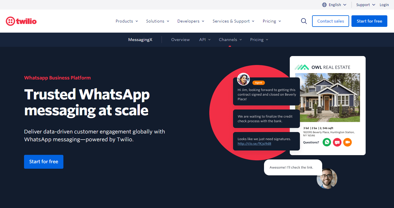 Twilio is a fully customizable WhatsApp marketing solution which is a great Wati alternative.
