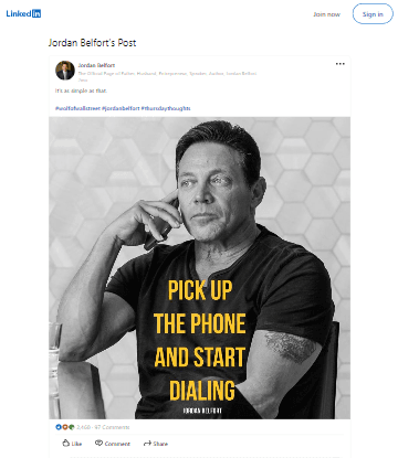 Jordan Belfort's Linkedin Post