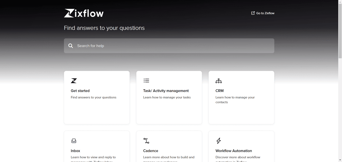 Help center of Zixflow containing all the details about its features.