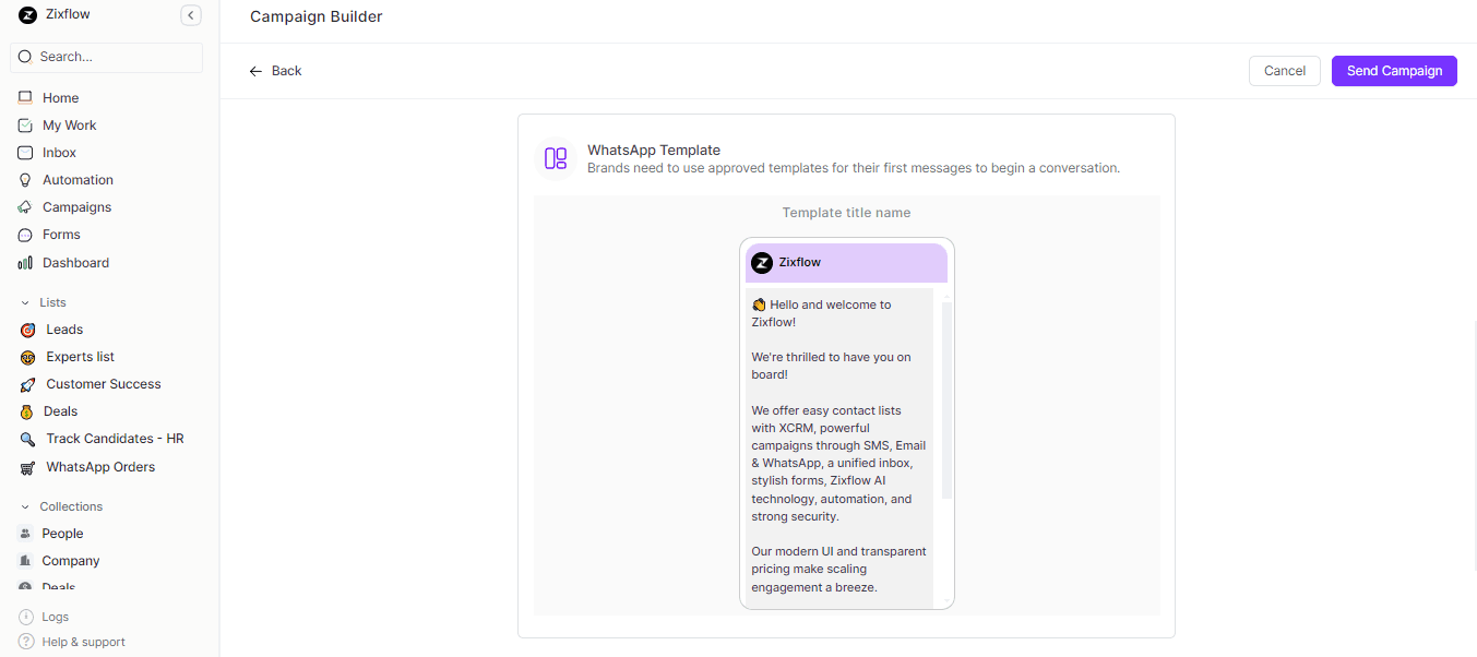 Zixflow provides WhatsApp templates for your business needs.