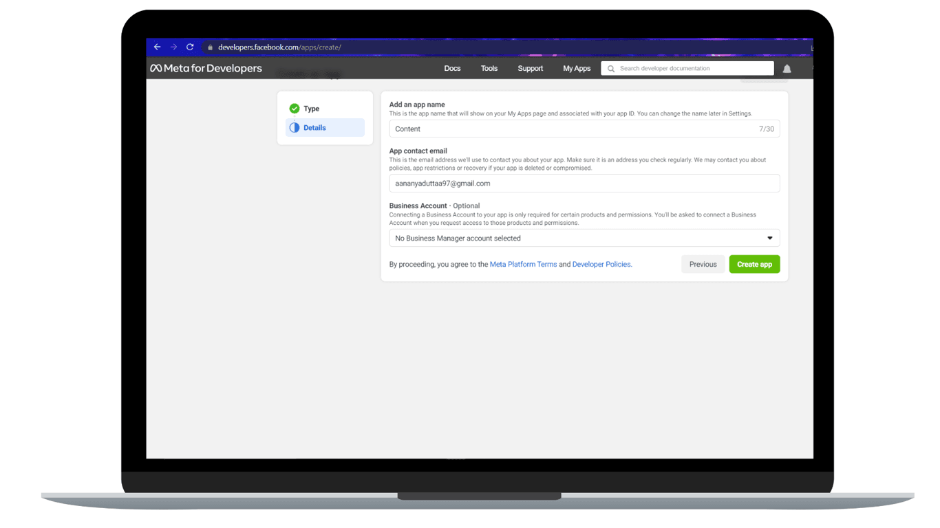 Provide basic information about your business when setting up WhatsApp Cloud API to send messages.