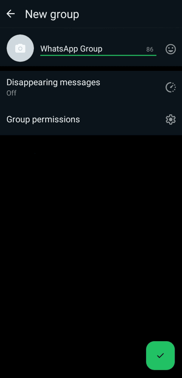 The WhatsApp group icon and group name screen.