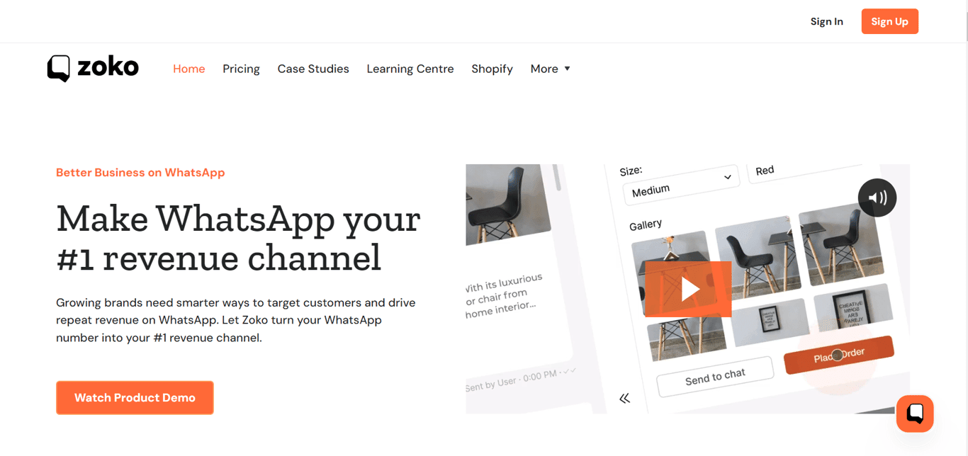 Homepage of Zoko, a WhatsApp blast tool.