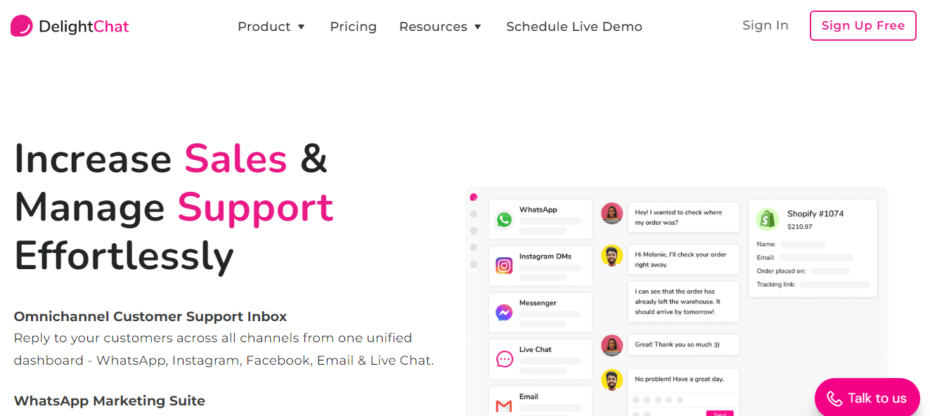 DelightChat, a good alternative to WhatsApp Business.