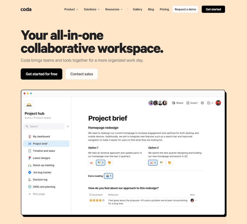 Coda, an all-in-one Notion alternative.