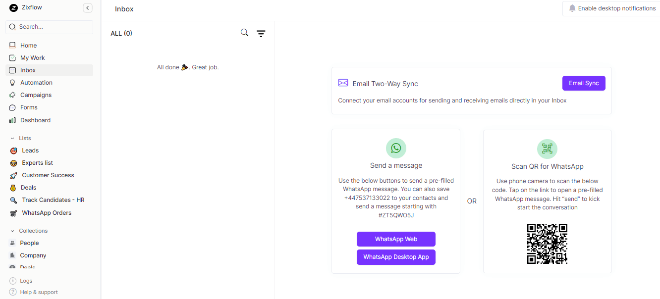 Zixflow provides a central inbox feature that allows you to check every message easily.