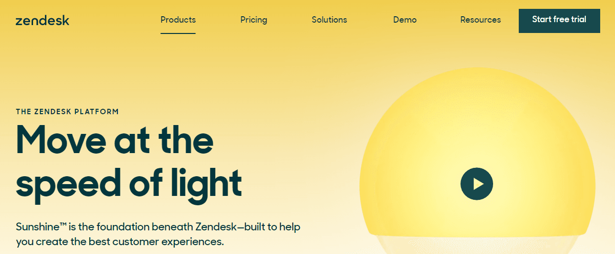 Homepage of Zendesk Sunshine, a flexible alternative to Twilio.
