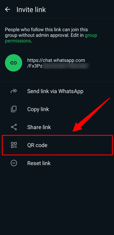 The QR code option in your WhatsApp Group settings.