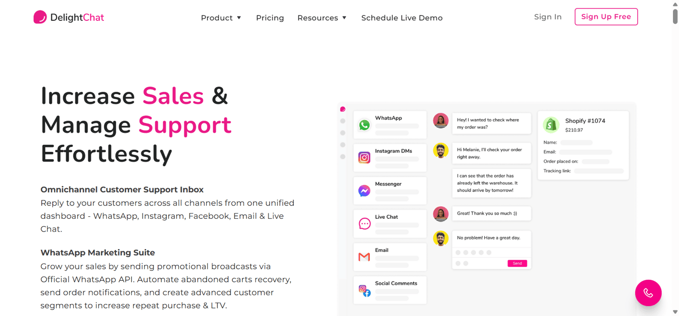 DelightChat, a multichannel WhatsApp automation tool.