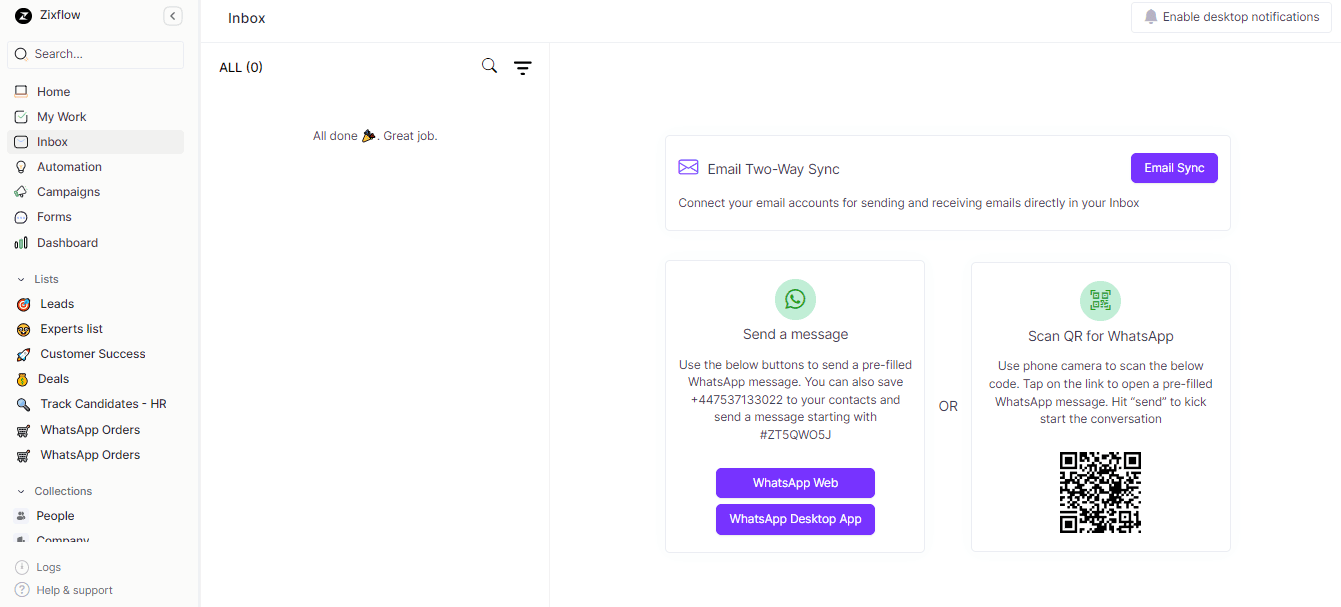 Zixflow provides a unified inbox for all your conversations.